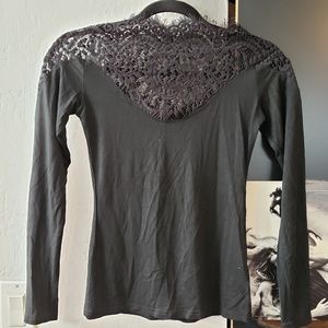 SHEIN Official Black Lace Neck Top